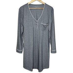 Softies Hailey 36" Long Sleeve Henley Sleep Shirt XL Gray Night Gown Pocket NWOT